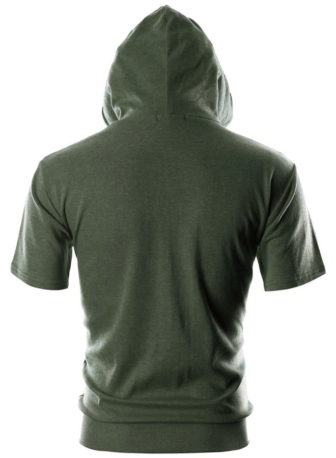 OHOO Mens Slim Fit Short Sleeve Lightweight Zip-up Hoodie With Kanga Pocket, Dcf056-khaki, S - Image 3