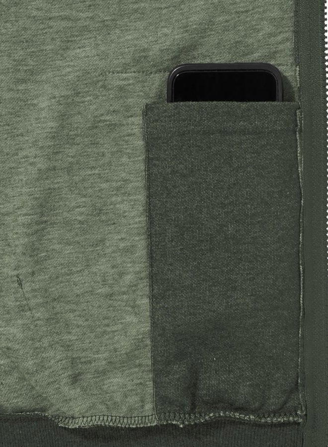 OHOO Mens Slim Fit Short Sleeve Lightweight Zip-up Hoodie With Kanga Pocket, Dcf056-khaki, S - Image 5