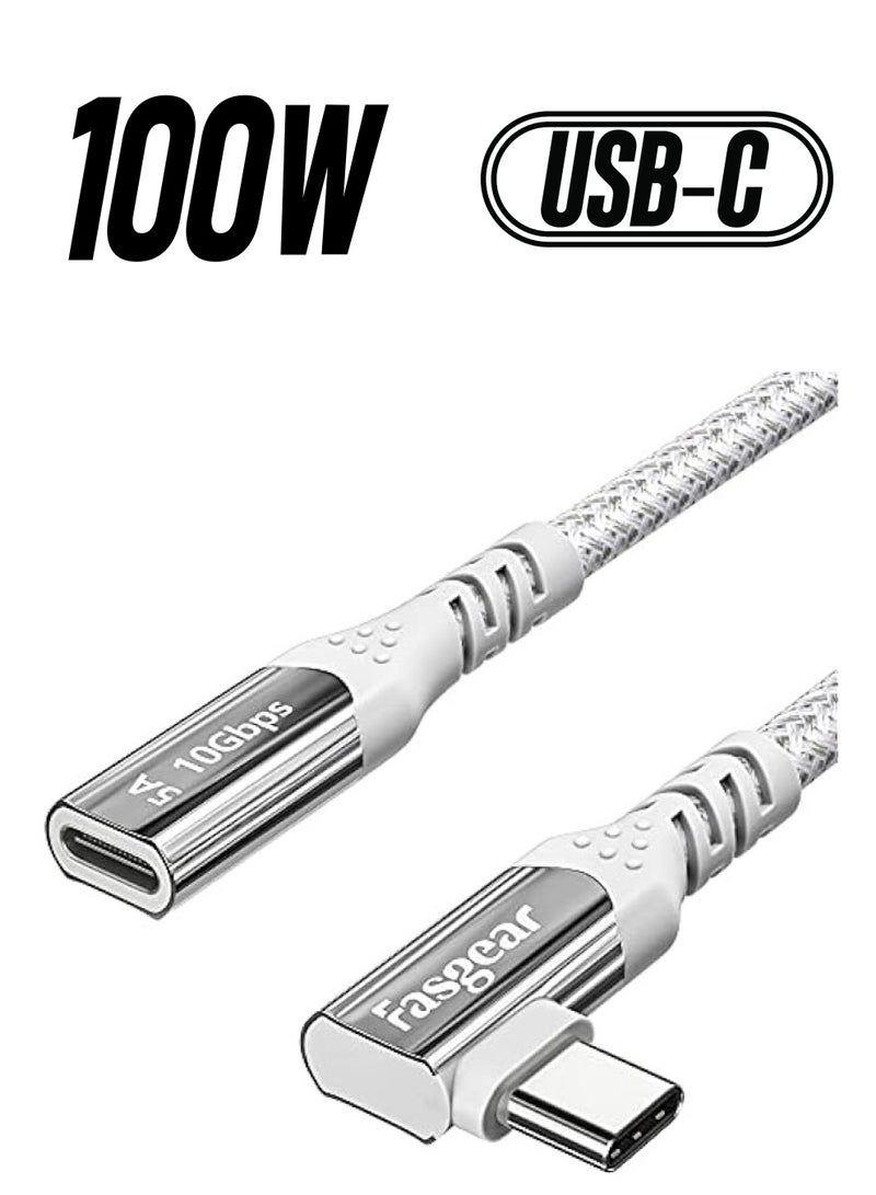 Fasgear USB C Extension Cable for Mac-book Pro: Fasgear USB 3.1 Type C Male to Female Extended Braided Cord Fast Charging & Data Sync Adapter Compatible for M1 Mac Mini i-Pad Pro DJI Mavic PSVR2(6ft, White) - Image 1