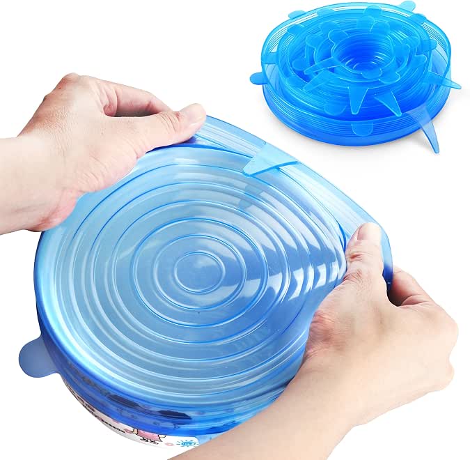 ORBLUE Silicone Stretch Lids | Silicone Lids Food Covers for Bottle, Bowl, Even for Watermelon | Say No to Cling Film Polluting Our Planet - Use Reusable Silicone Lids (6-Pack)