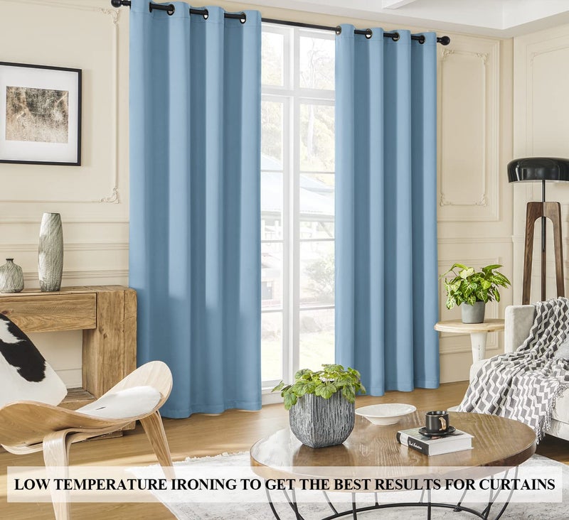 Rutterllow 100% Blackout Curtains   96 inches 2 Panel Sets  Heat and Full Light Blocking Drapes with Grommets for Bedroom  Thermal Insulated Window Treatment Drapes for Living Room (Haze Blue  52Wx96L) - Image 4