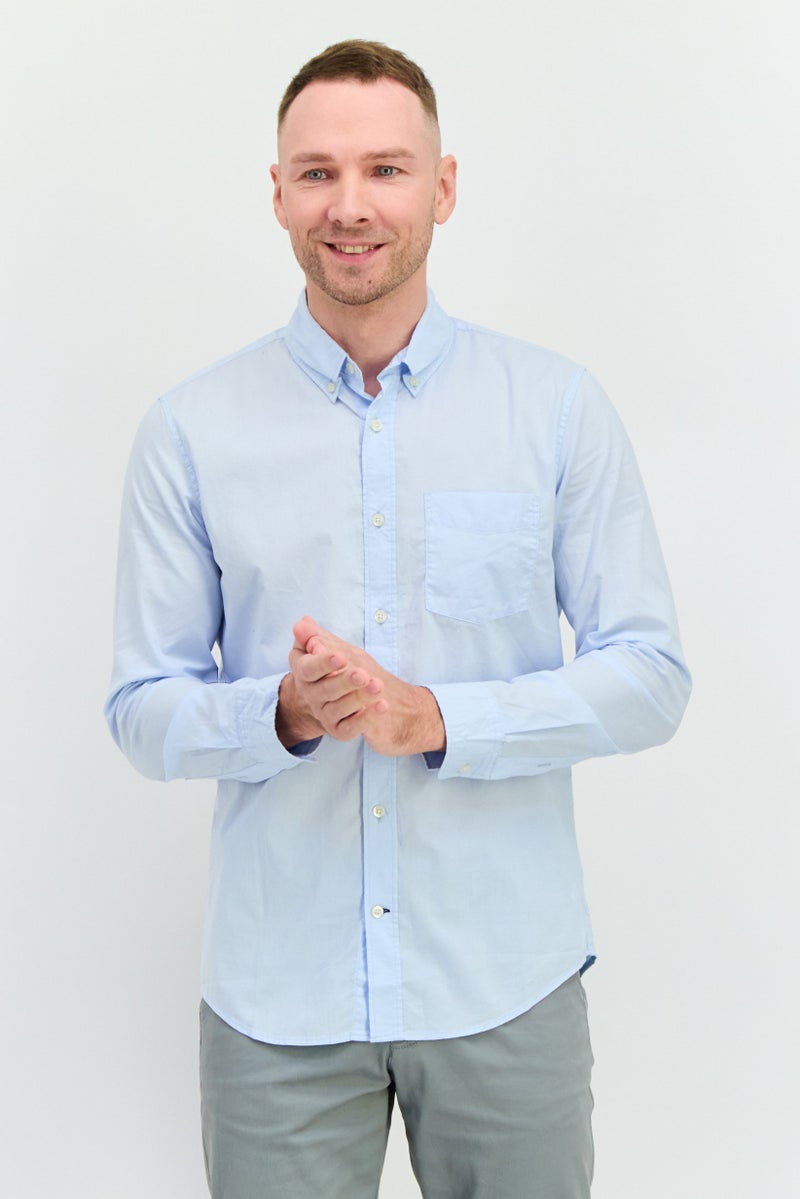 GAP قميص رجالي عادي بأكمام طويلة ضيق، أزرق فاتح - Image 1