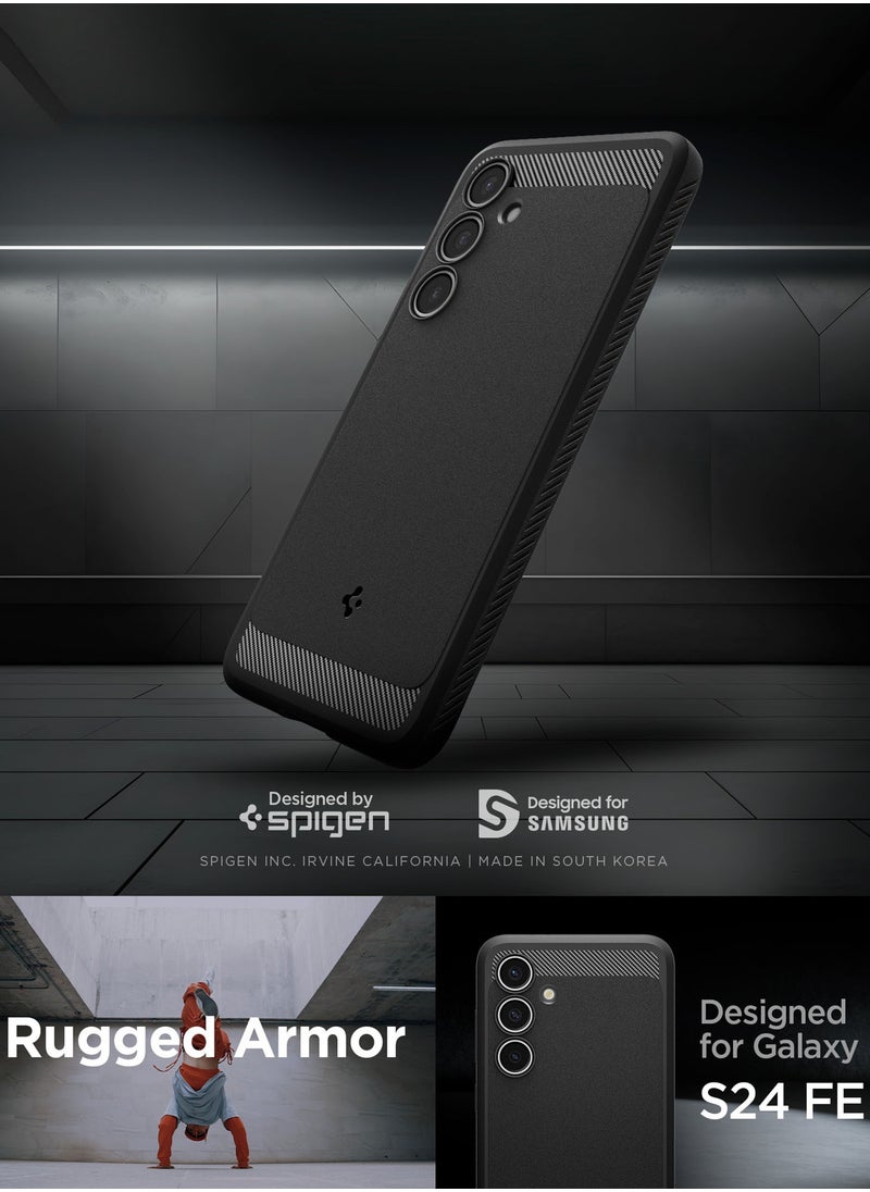 Spigen - Rugged Armor for Samsung Galaxy S24 FE Case Cover with Carbon Fiber Textures - Matte Black - Image 1