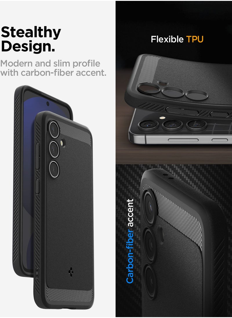 Spigen - Rugged Armor for Samsung Galaxy S24 FE Case Cover with Carbon Fiber Textures - Matte Black - Image 1
