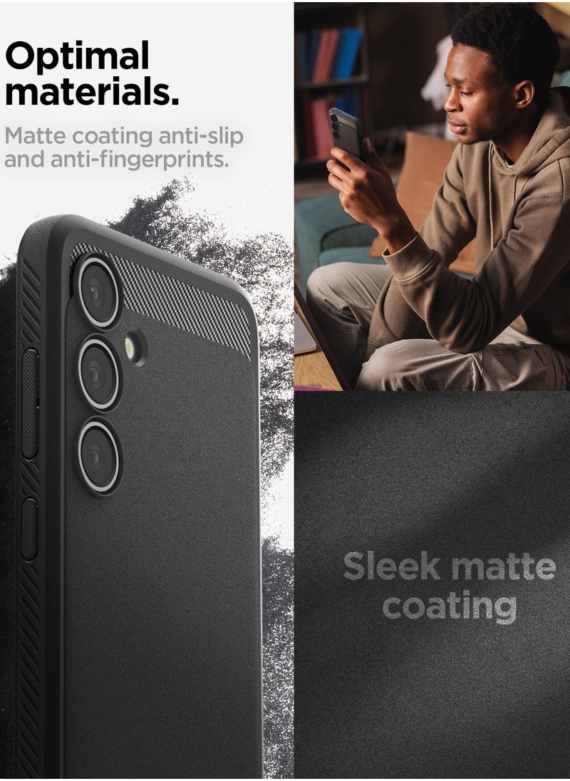 Spigen - Rugged Armor for Samsung Galaxy S24 FE Case Cover with Carbon Fiber Textures - Matte Black - Image 1
