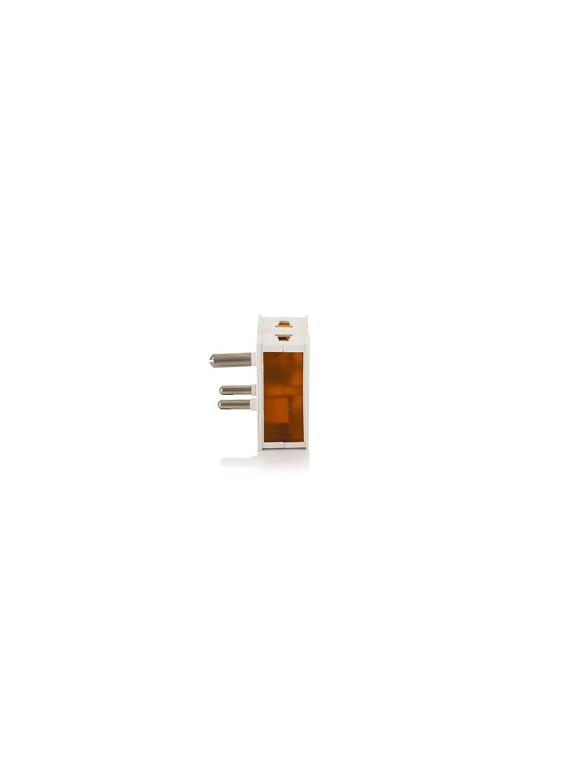 HI PLASST PINS N PLUGS HiPlasst Pack of 1 Universal 3Pin Multi Plug with Type D Socket 2X 2Pin 1x 3Pin Outlets USUKEU to India Travel Converter Plug 6A for International Devices White Orange  - Image 3