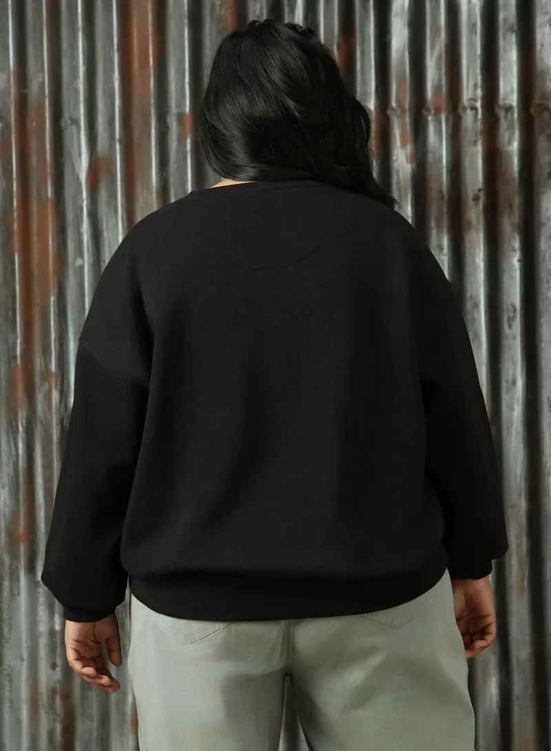 HIGH STAR Women's Black 100% Acrylic Solid Sweatshirt