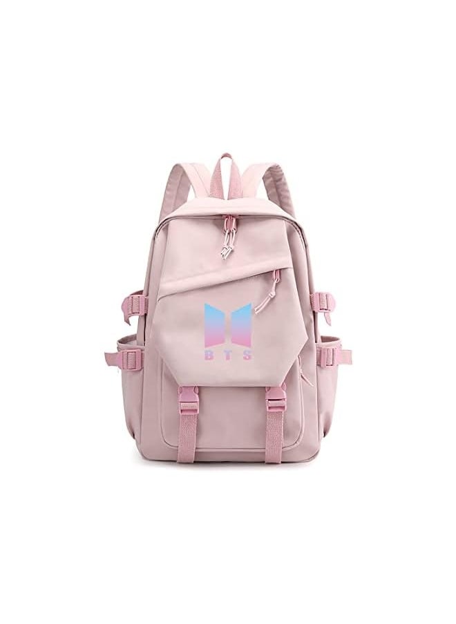 BTS Laptop Backpacks 14 Inch School Bag College Backpack Anti Theft Travel Daypack Large Bookbags Student Canvas School Bag Casual Shoulder Bag for Teens Girls Women Students (Pink)  - Image 1