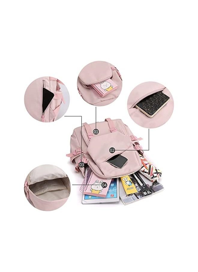 BTS Laptop Backpacks 14 Inch School Bag College Backpack Anti Theft Travel Daypack Large Bookbags Student Canvas School Bag Casual Shoulder Bag for Teens Girls Women Students (Pink)  - Image 5