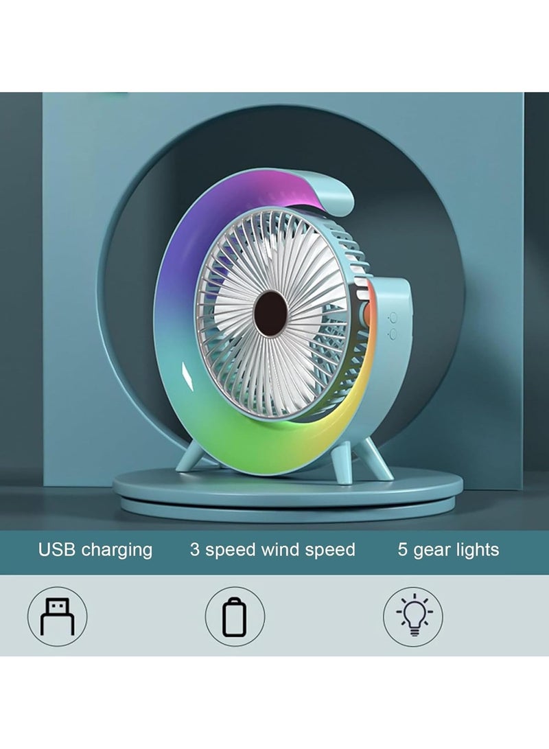 ال سي مروحة مكتب محمولة صامتة مزودة بمنفذ USB قابلة لإعادة الشحن مزودة بـ 3 سرعات و5 سرعات وأضواء RGB - Image 3