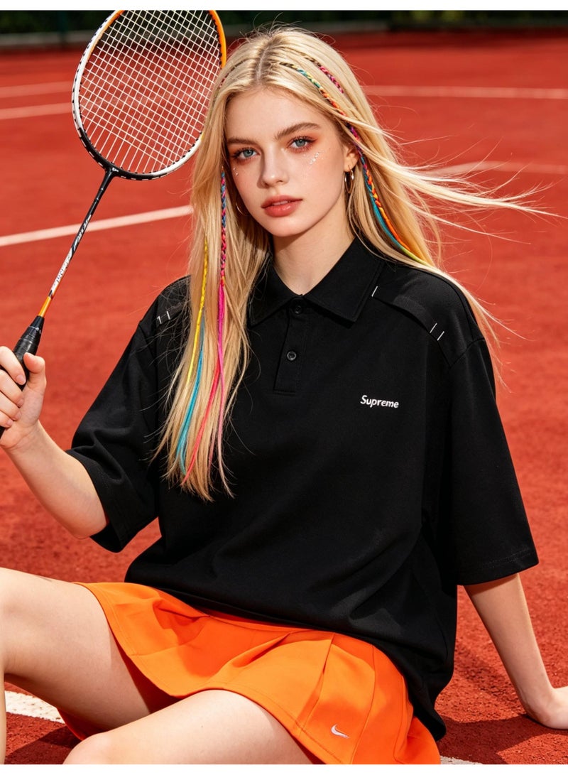 Supreme Shoulder Line Pressing Polo Shirts Short sleeves for men and women with loose and heavy lapels in summer - Image 2