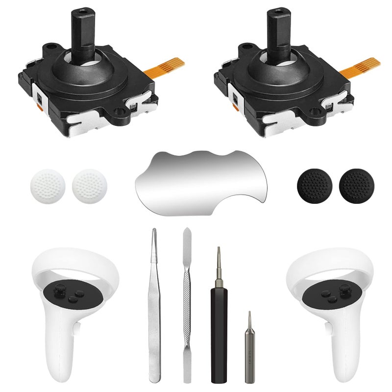OLCLSS Joystick Replacement Kit for Oculus Quest 2/3 Controller, OLCLSS Repair Accessories for Meta Quest 2/3 Controller, Include 2 Joysticks, T5 Screwdriver, Tweezer, Pry Tool, 4 Thumbstick Grips - Image 1