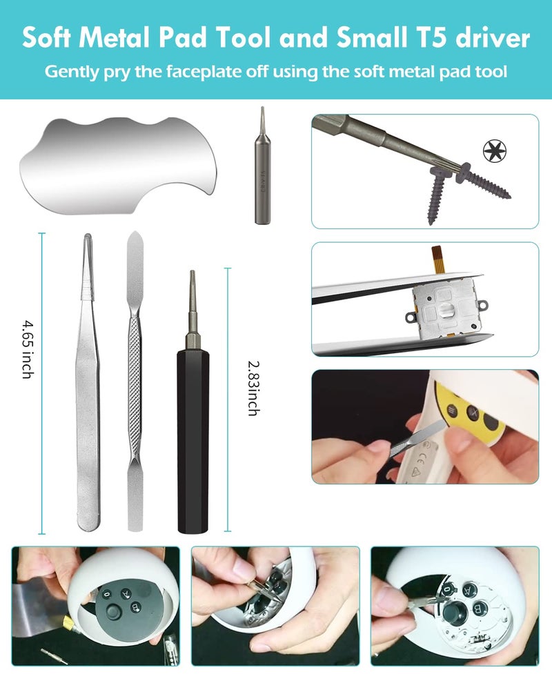 OLCLSS Joystick Replacement Kit for Oculus Quest 2/3 Controller, OLCLSS Repair Accessories for Meta Quest 2/3 Controller, Include 2 Joysticks, T5 Screwdriver, Tweezer, Pry Tool, 4 Thumbstick Grips - Image 4