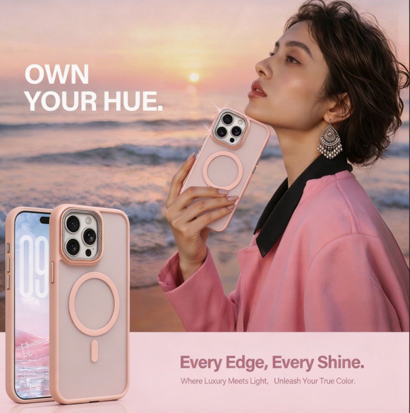 for iPhone 15 Pro Max Case Compatible with MagSafe,Magnetic Phone Case for iPhone 15 Pro Max,Diamond Texture Matte Anti-Fingerprint Shockproof Luxury INS Style Protective Cover Baby Pink - Image 4