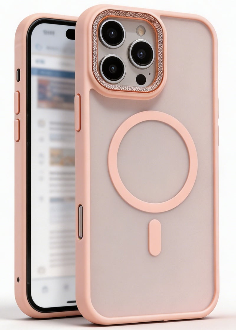 for iPhone 15 Pro Max Case Compatible with MagSafe,Magnetic Phone Case for iPhone 15 Pro Max,Diamond Texture Matte Anti-Fingerprint Shockproof Luxury INS Style Protective Cover Baby Pink - Image 1