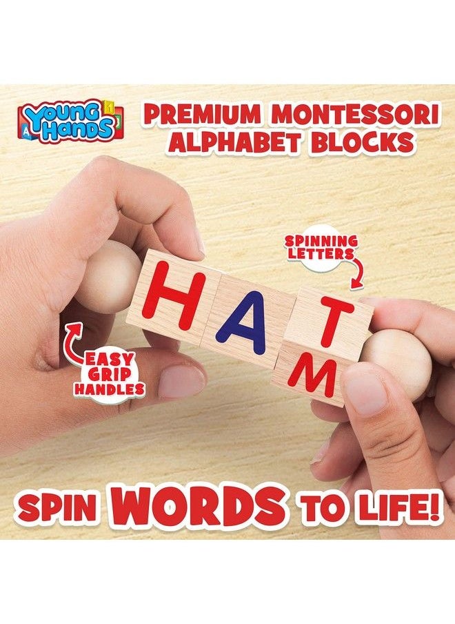 Creative Kids - Wooden Reading Blocks Set Of 5 Spinning Alphabet Blocks W/ Easy Grip Handles Kindergarten Preschool Learning Activities Letter Work Wooden Montessori Toys Gifts For Kids Toddlers - Image 1