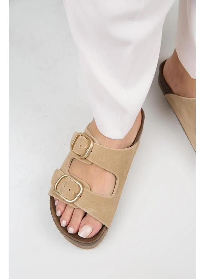 Jazmin Women's Genuine Leather Double Buckle Sand Slippers.