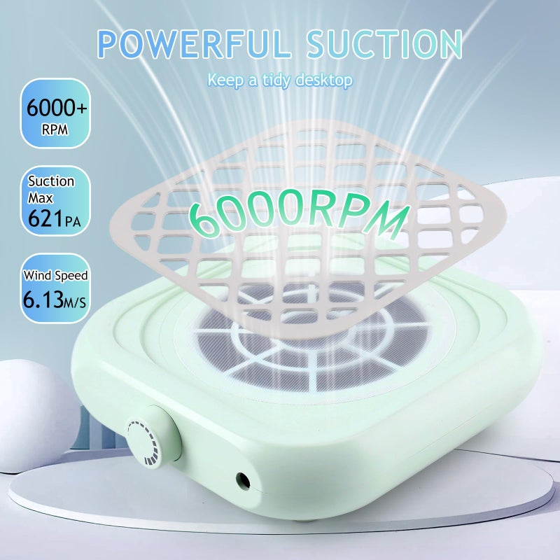 BOMOQING Mini Nail Dust Collector, Compact Nail Vacuum Fan Dust Collector for Beginner with 30PCS Filter Pads, Powerful Dust Suction Machine for Acrylic Nail Polishing Salon Home, Plug-in (Green) - Image 4