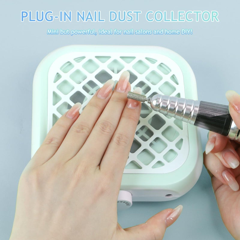 BOMOQING Mini Nail Dust Collector, Compact Nail Vacuum Fan Dust Collector for Beginner with 30PCS Filter Pads, Powerful Dust Suction Machine for Acrylic Nail Polishing Salon Home, Plug-in (Green) - Image 3