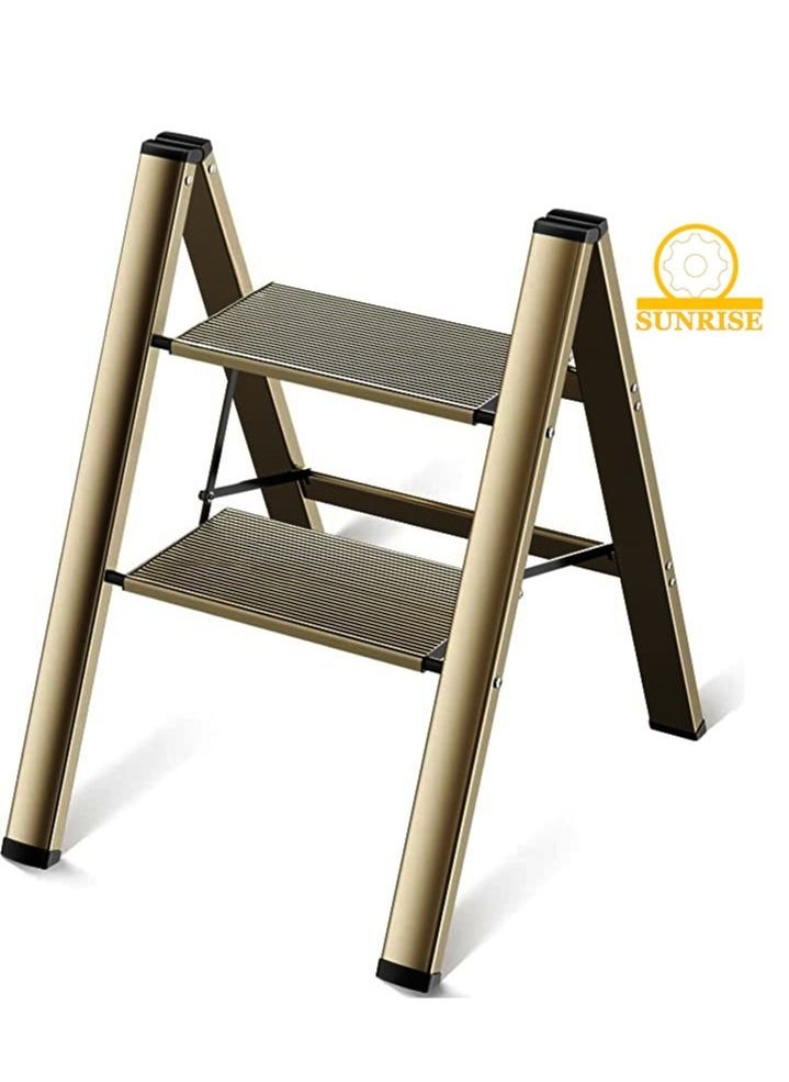 SUNRISE - 2 Steps Ladder Aluminum Folding Step Stool With Anti Slip Sturdy And Wide Pedal Light weight Portable Multi Use Stepladder For Home And Kitchen Use Space Saving - Image 1