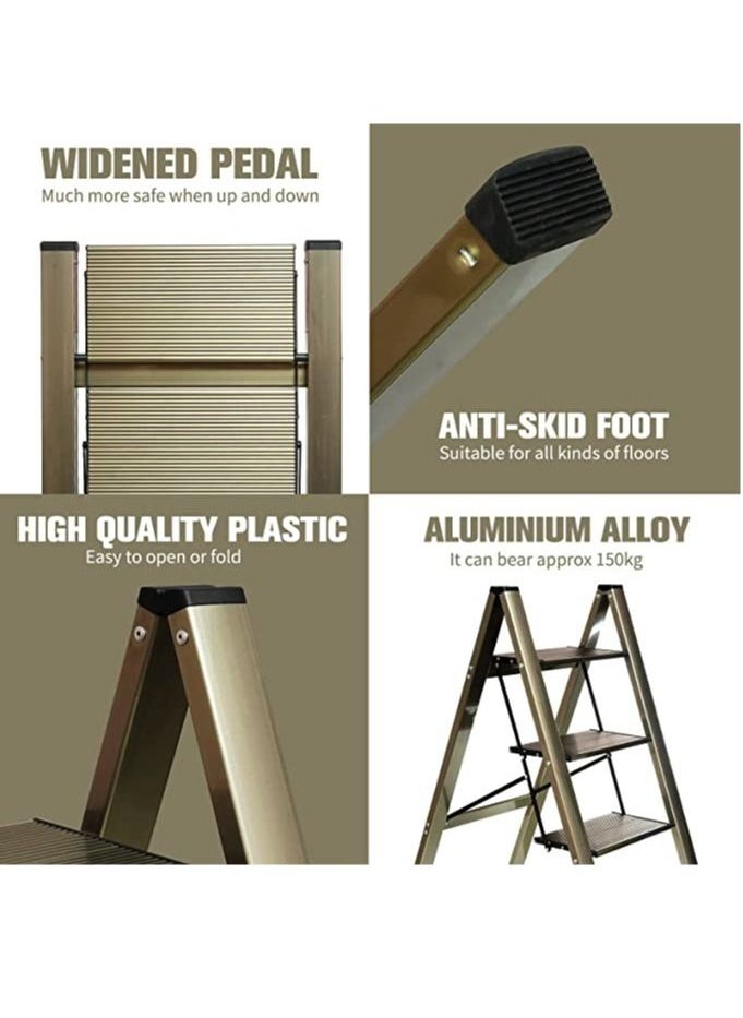SUNRISE - 2 Steps Ladder Aluminum Folding Step Stool With Anti Slip Sturdy And Wide Pedal Light weight Portable Multi Use Stepladder For Home And Kitchen Use Space Saving - Image 1