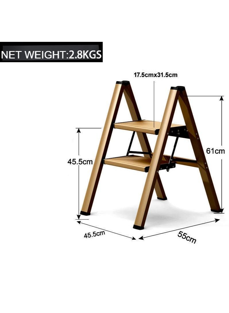 SUNRISE - 2 Steps Ladder Aluminum Folding Step Stool With Anti Slip Sturdy And Wide Pedal Light weight Portable Multi Use Stepladder For Home And Kitchen Use Space Saving - Image 1