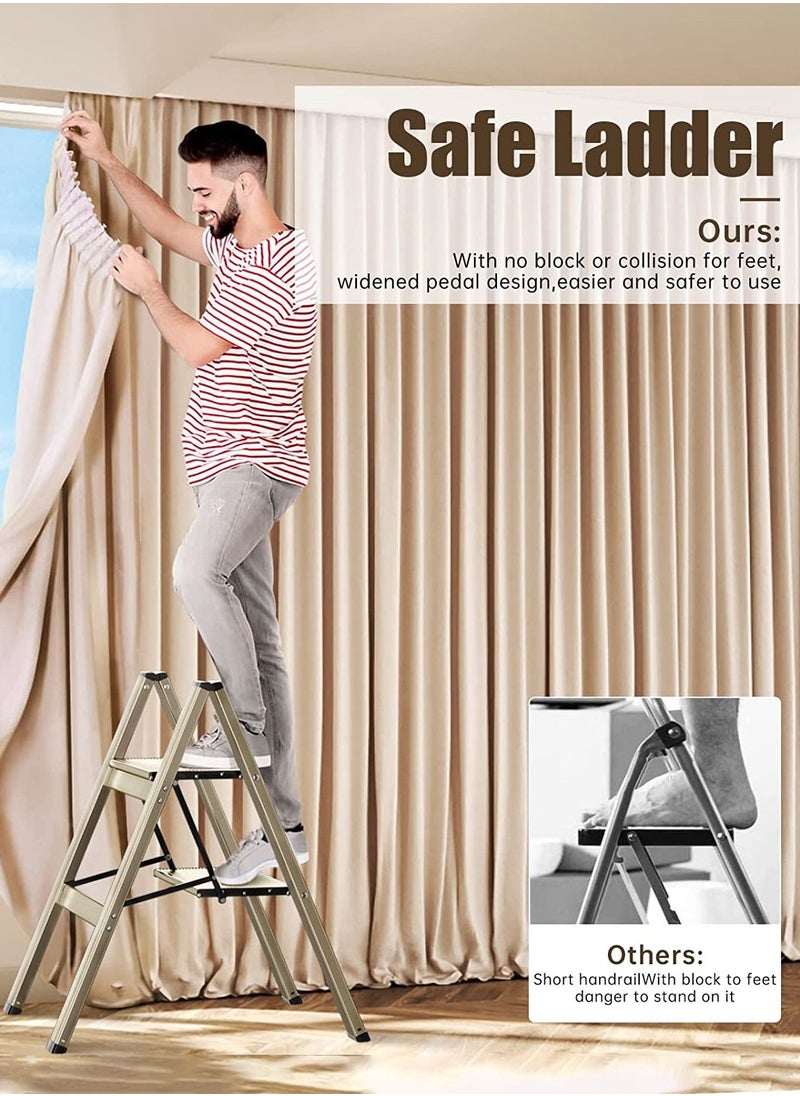 SUNRISE - 2 Steps Ladder Aluminum Folding Step Stool With Anti Slip Sturdy And Wide Pedal Light weight Portable Multi Use Stepladder For Home And Kitchen Use Space Saving - Image 1