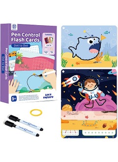 Juniors Pen Control Dry Erase Dot to Dot Flash Cards for Boys & Girls Connect The Dots Write and Wipe Tracing Practice Draw Card for Kids (30 Picture Flashcards with Ring and 2 Markers)