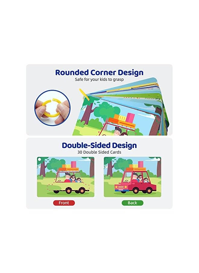 erorex - Juniors Pen Control Dry Erase Dot to Dot Flash Cards for Boys & Girls Connect The Dots Write and Wipe Tracing Practice Draw Card for Kids (30 Picture Flashcards with Ring and 2 Markers) - Image 1