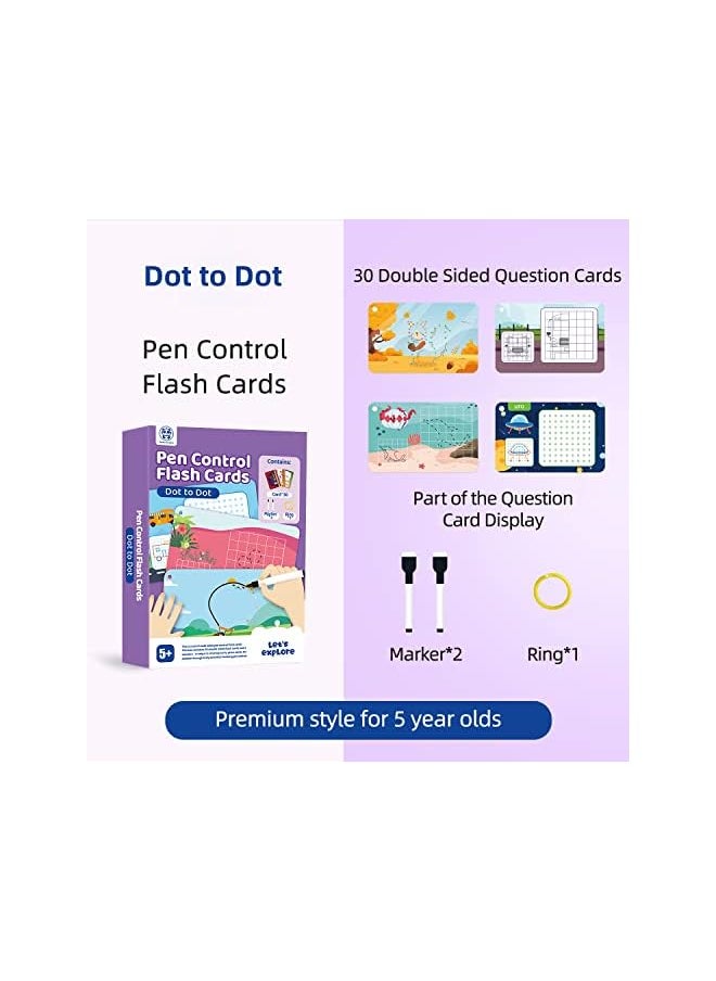 erorex - Juniors Pen Control Dry Erase Dot to Dot Flash Cards for Boys & Girls Connect The Dots Write and Wipe Tracing Practice Draw Card for Kids (30 Picture Flashcards with Ring and 2 Markers) - Image 1