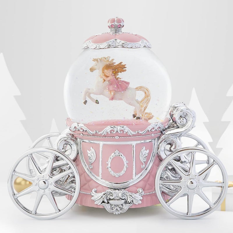 MXwcy Unicorn Princess Carriage Snow Globe Music Box Christmas Snow Globes, 7" Rotate Light up Unicorn Snow Globe for Kids & Adults, Classic Wind up Musical Snow Globe Birthday Gifts for Women Girls - Image 1
