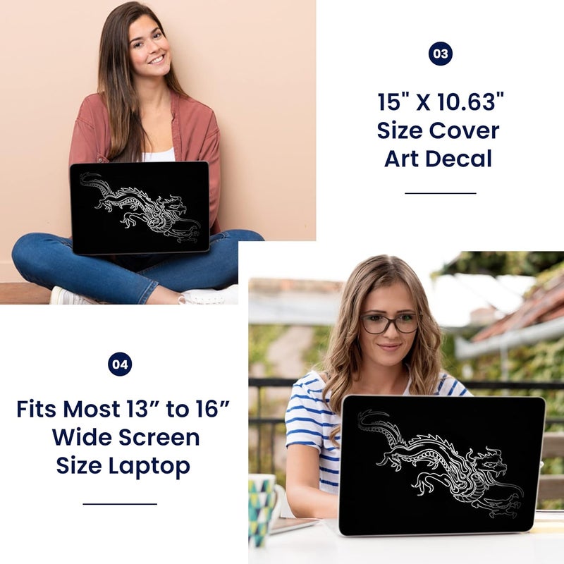LSS Laptop 15 15.6 Skin Cover with Colorful Chinese Dragon Pattern for HP Dell Lenovo Apple Asus Acer Compaq - Fits 13.3" 14" 15.6" 16" (2 Wrist Pads Free) - Image 3