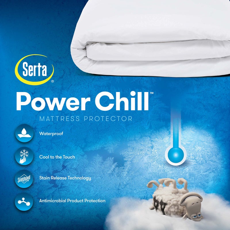 Serta Serta Power Chill Queen Size Waterproof Mattress Cover, Soft and Breathable Cooling Mattress Protector, 15" Elastic Deep Pocket for Secure Fit, White  - Image 5