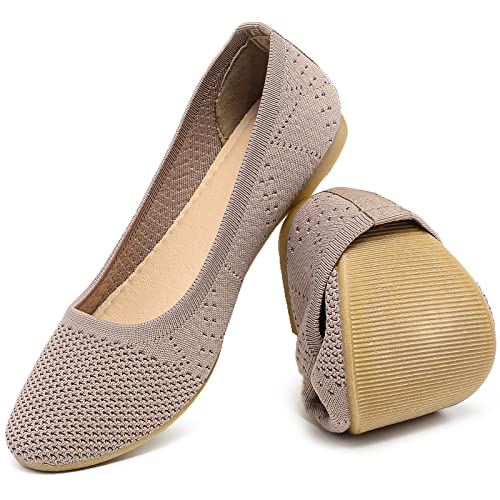 HEAWISH Comfortable Round Toe Flats Shoes Women, Slip On Ballet Flats for Women, Casual Women's Flats for Walking(Tan, US7) - Image 1