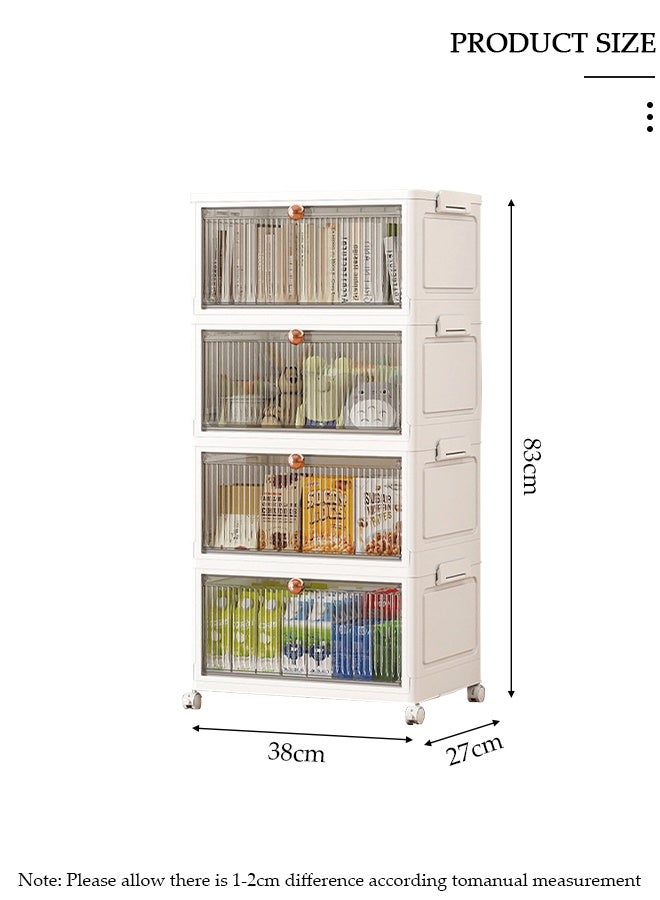 DUNISO Lidded Storage Bin,Plastic Folding Storage Cabinet with Doors，4 Layers Stackable Storage Bins with Wheels,Portable Storage for Kitchen, Study, Living Room, Bedroom, Bathroom - Image 2