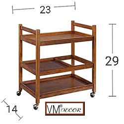 VM DECOR Wooden Wine cart Serving bar Trolley with Wheel Black Finish (23×14×29 inches, Natural Teak) - Image 5