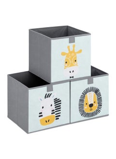 Navaris Kids Storage Cubes (Set Of 3) Storage Boxes 11X11X11 With Animal Designs Children Cube Bins Fabric Organizer Bin Mint Green  - Image 2