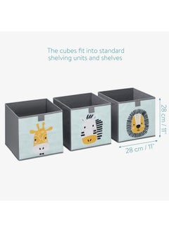 Navaris Kids Storage Cubes (Set Of 3) Storage Boxes 11X11X11 With Animal Designs Children Cube Bins Fabric Organizer Bin Mint Green  - Image 5