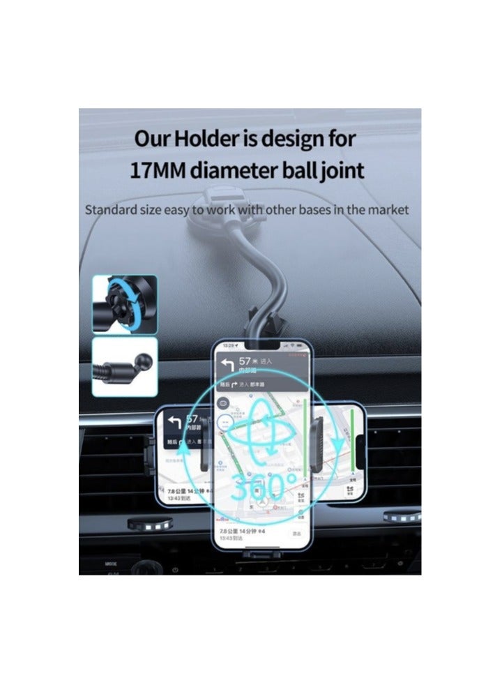 KHAJUL 38CM Long Arm Car Phone Holder, Anti-Shake, Strong Suction, Rotatable Phone Mount, Dashboard And Windshield Use, Universal for All Phones (Black) - Image 5