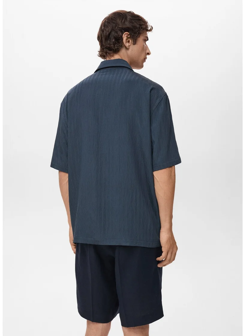 Mango Man Striped Embroidered Regular Fit Shirt