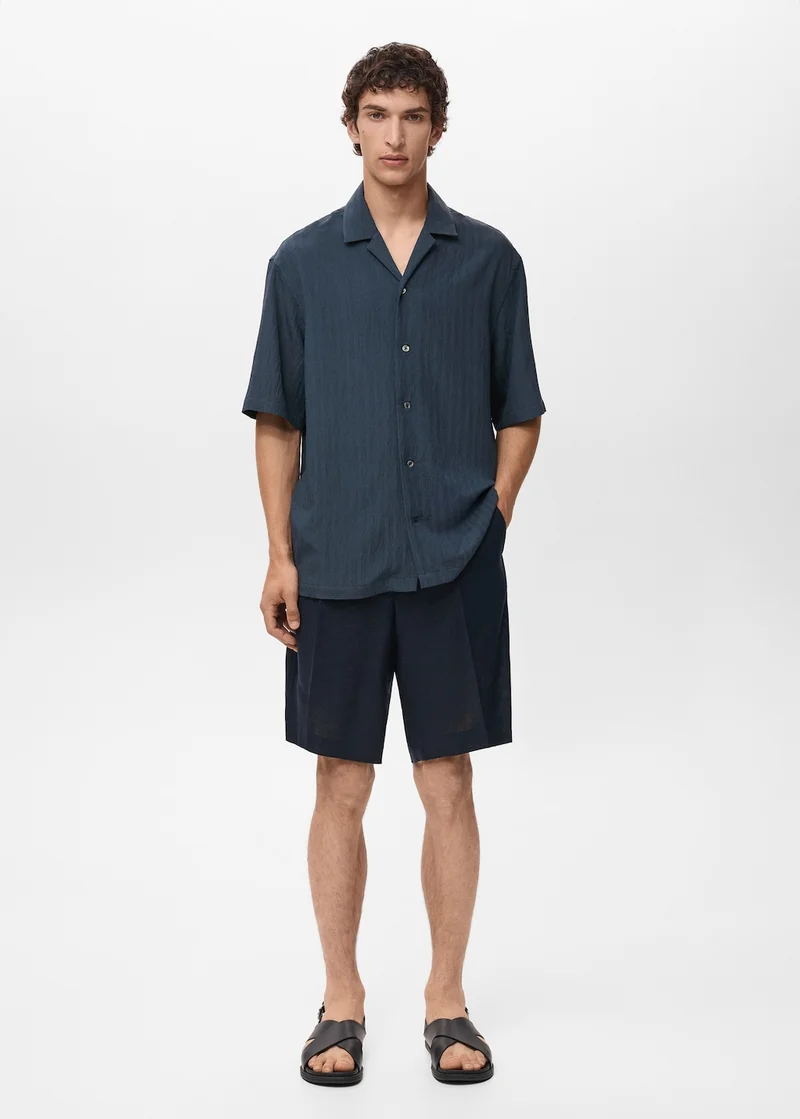 Mango Man Striped Embroidered Regular Fit Shirt
