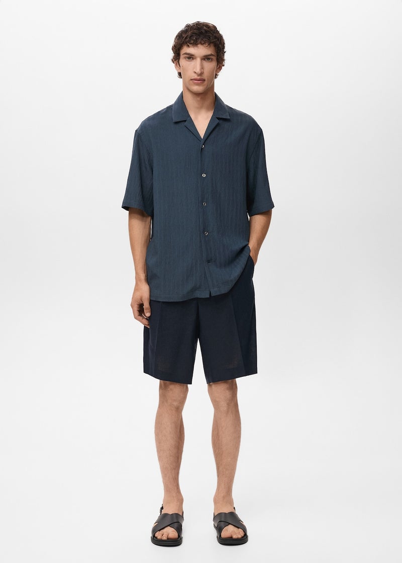 Mango Man Striped Embroidered Regular Fit Shirt  - Image 5
