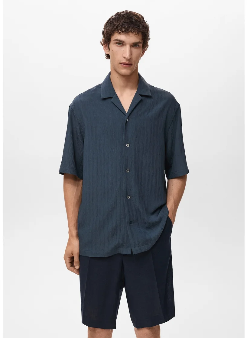 Mango Man Striped Embroidered Regular Fit Shirt