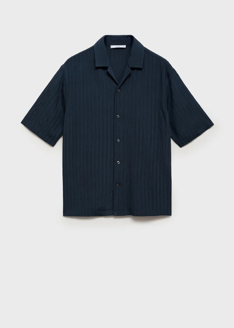 Mango Man Striped Embroidered Regular Fit Shirt