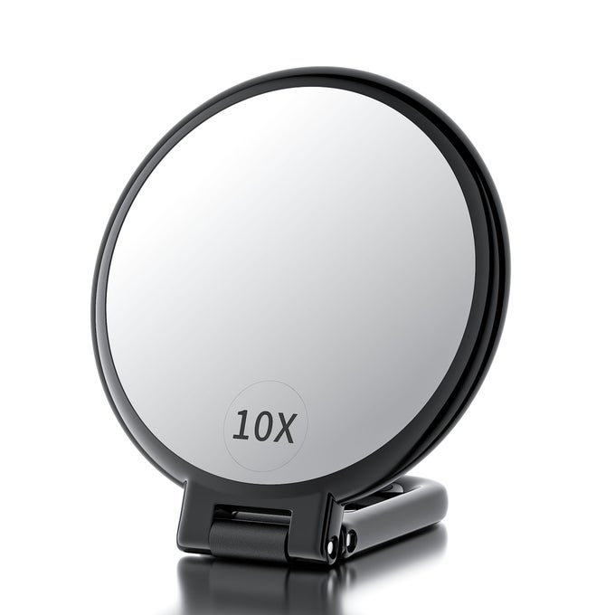 HAND MIRROR WITH HANDLE 10X1X DOUBLE SIDED MAGNIFYING MAKE UP MIRROR WITH STAND FOLDABLE HAND HELD COMPACT FOR MAKEUP PORTABLE TRAVEL MAKEUP FOR WOMEN