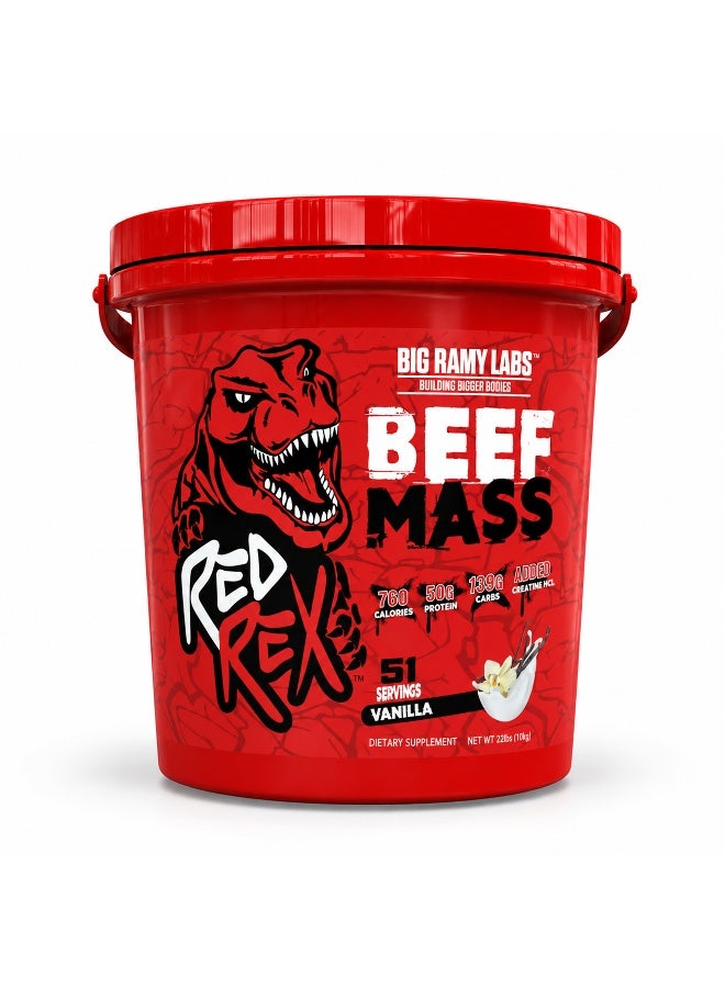 RED REX Beef Mass Gainer Powder - Vanilla Flavor - 22lb (10.0kg) - 50 g Protein Per Serving - 51 Servings - for Muscle Growth & Recovery - Image 1