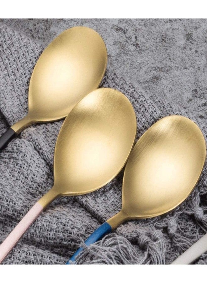Trifecta Stainless Steel Spoon for Ice Cream Spoon Tableware Plated Dessert Tea Coffee, Gift Package for Wedding, Combo with Unique Comfortable Handle (Blue, Pack of 4) - Image 3