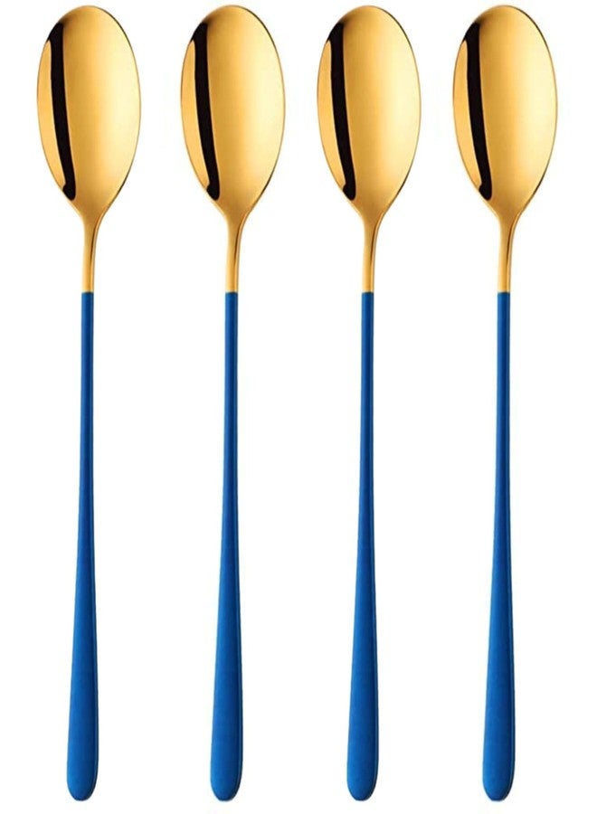 Trifecta Stainless Steel Spoon for Ice Cream Spoon Tableware Plated Dessert Tea Coffee, Gift Package for Wedding, Combo with Unique Comfortable Handle (Blue, Pack of 4) - Image 1