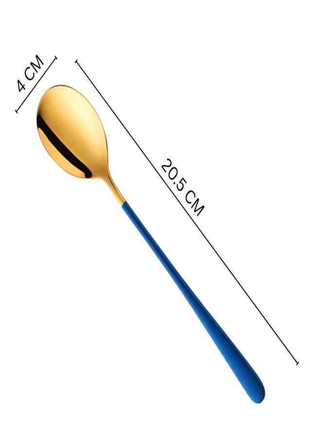 Trifecta Stainless Steel Spoon for Ice Cream Spoon Tableware Plated Dessert Tea Coffee, Gift Package for Wedding, Combo with Unique Comfortable Handle (Blue, Pack of 4) - Image 2