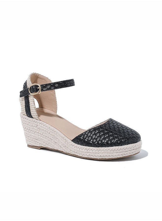 Women's Closed Toe Espadrille Dressy Platform Sandals Ankle Strap Cutout Casual Wedge Braided Sandal